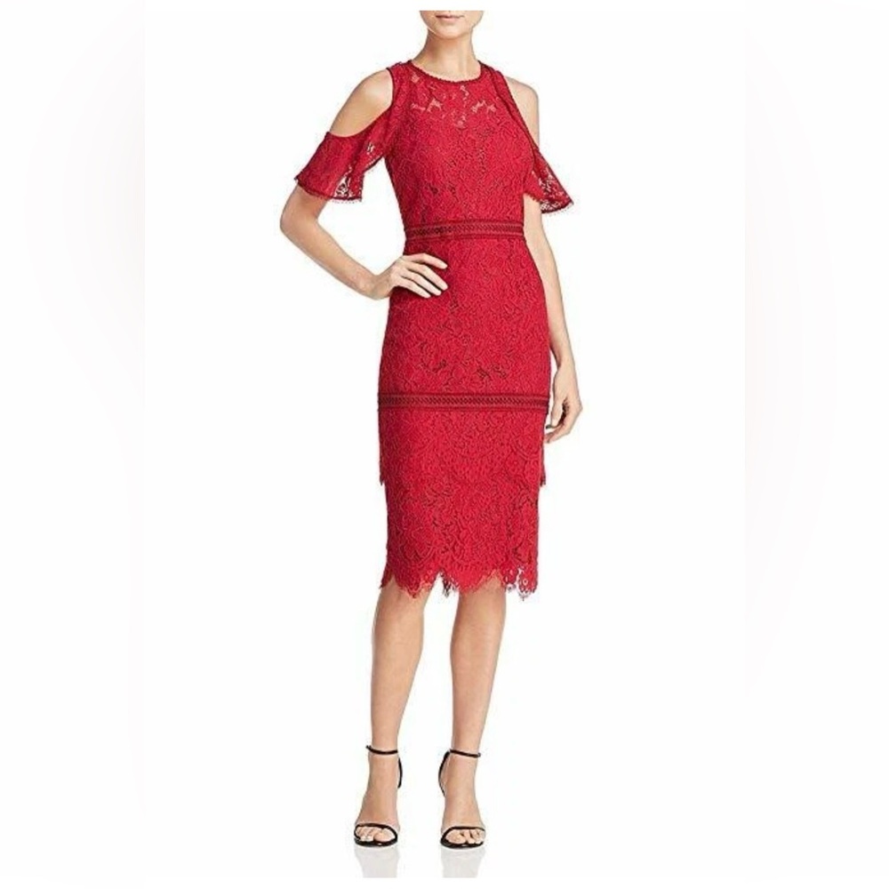 Laundry‎ by Shelli Segal Elegant Red Lace Cold Shoulder Sheath Dress Size 4